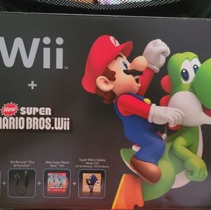 super mario bros wii console remotes and game